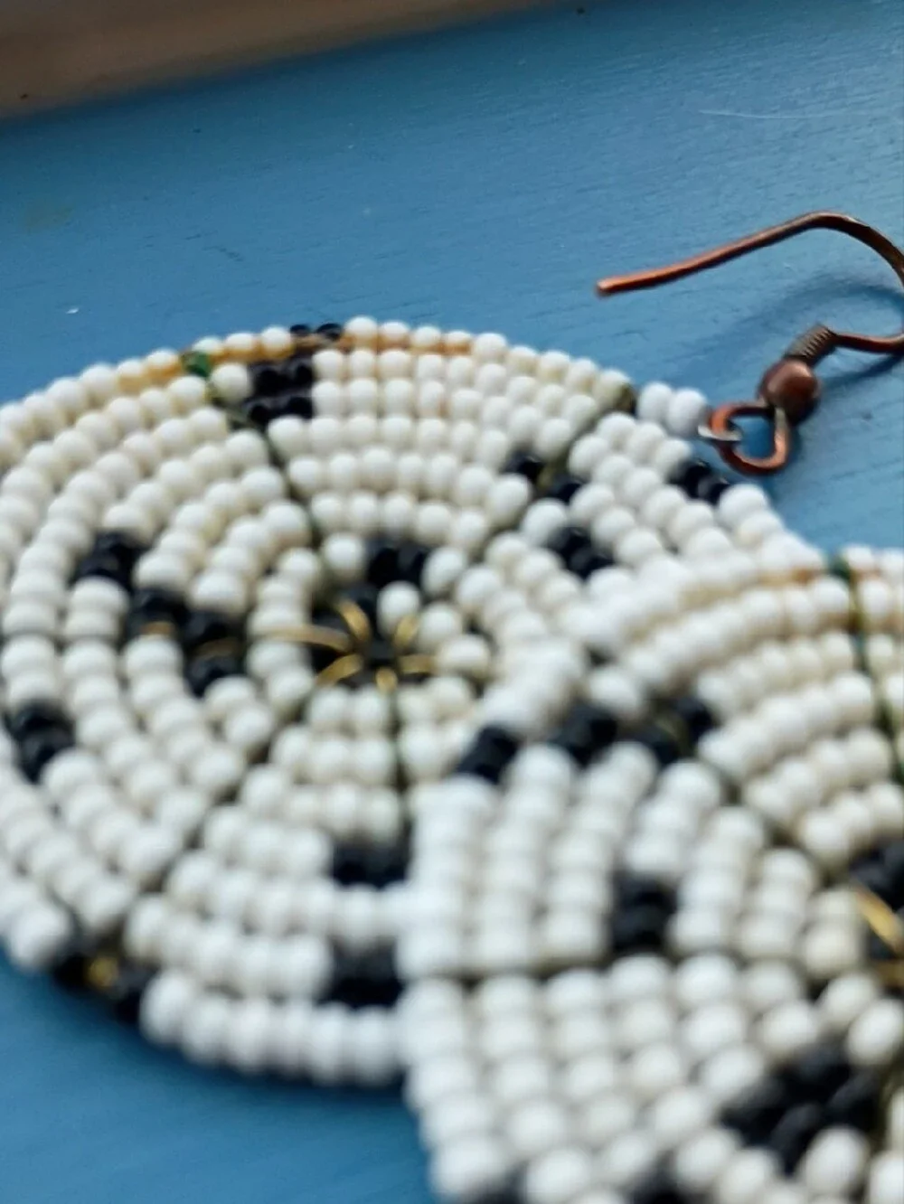Handmade White & Black Beaded Round Drop Earrings